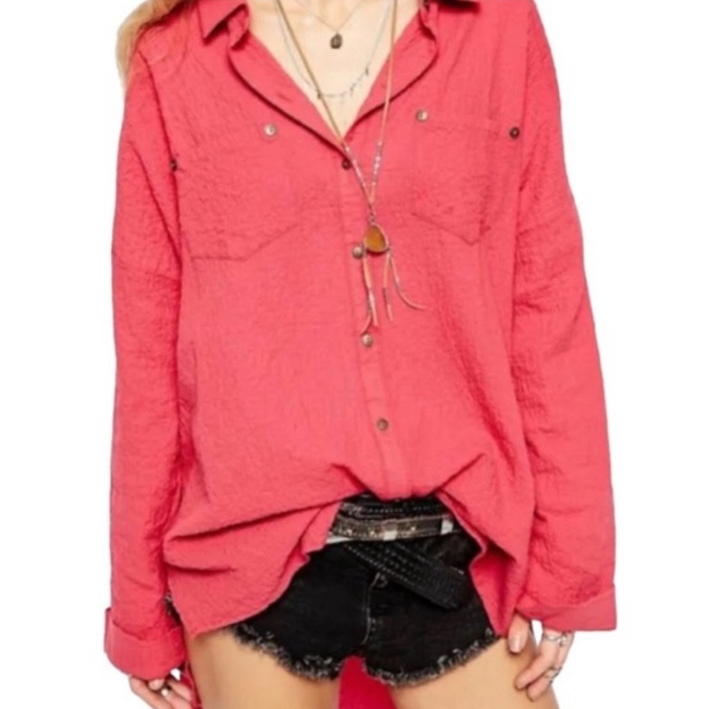 Free People Love Her Madly Oversized Textured Button Up Swim Cover Up